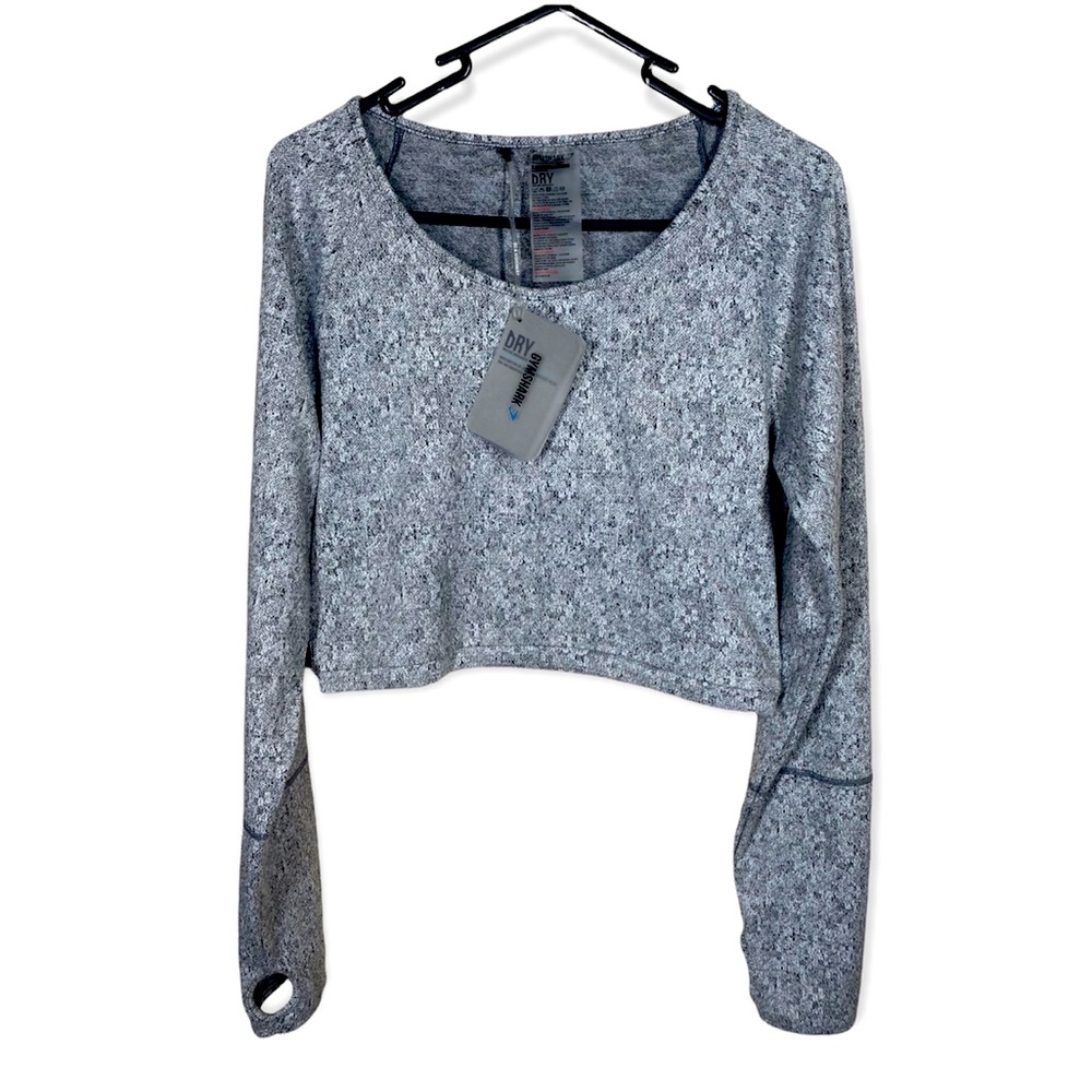 Fleur Texture Long Sleeve Crop Top Gray XL